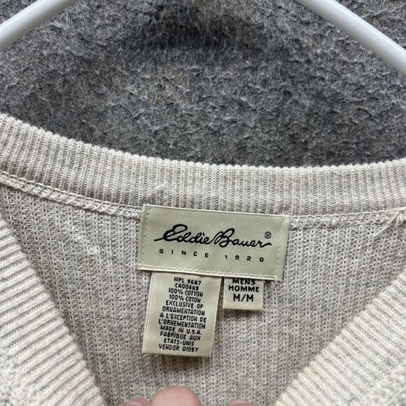 Eddie Bauer Sweater Mens Medium Beige Waffle Knit Crewneck 100% Cotton USA - Picture 3 of 12